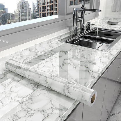 40cm Marble Self-adhesive Wallpaper Kitchen Cabinet Stove Countertop Contact paper PVC Waterproof Renovation Tile Wall Stickers