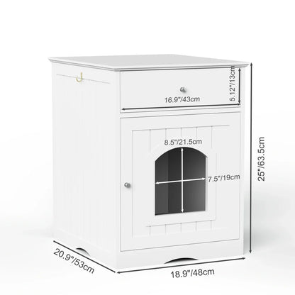 Wooden Cat Litter Box Enclosure with Drawer Pet House Indoor Cat Crate Nightstand Side Table Pet Furniture
