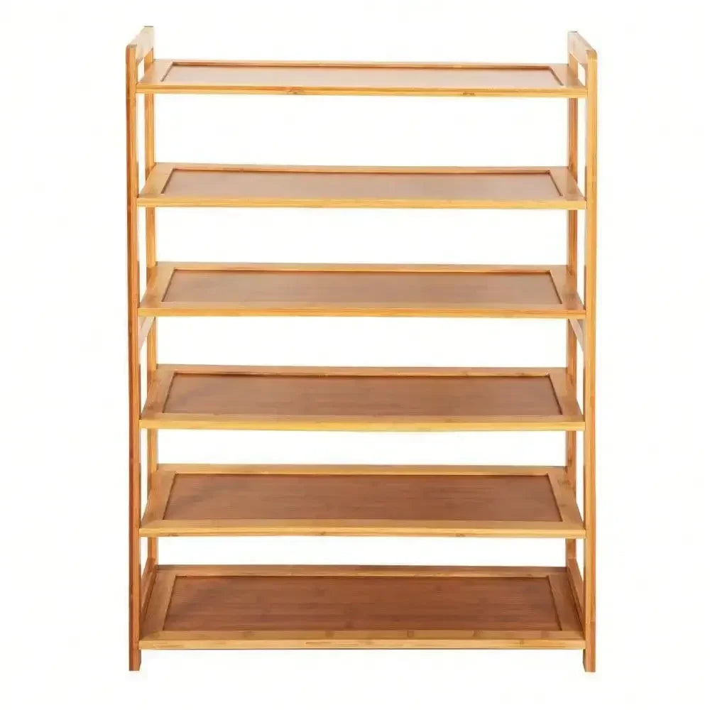 6 Tier Shoe Rack Entryway Shoe Shelf Holder Storage Organizer  Natural  Color