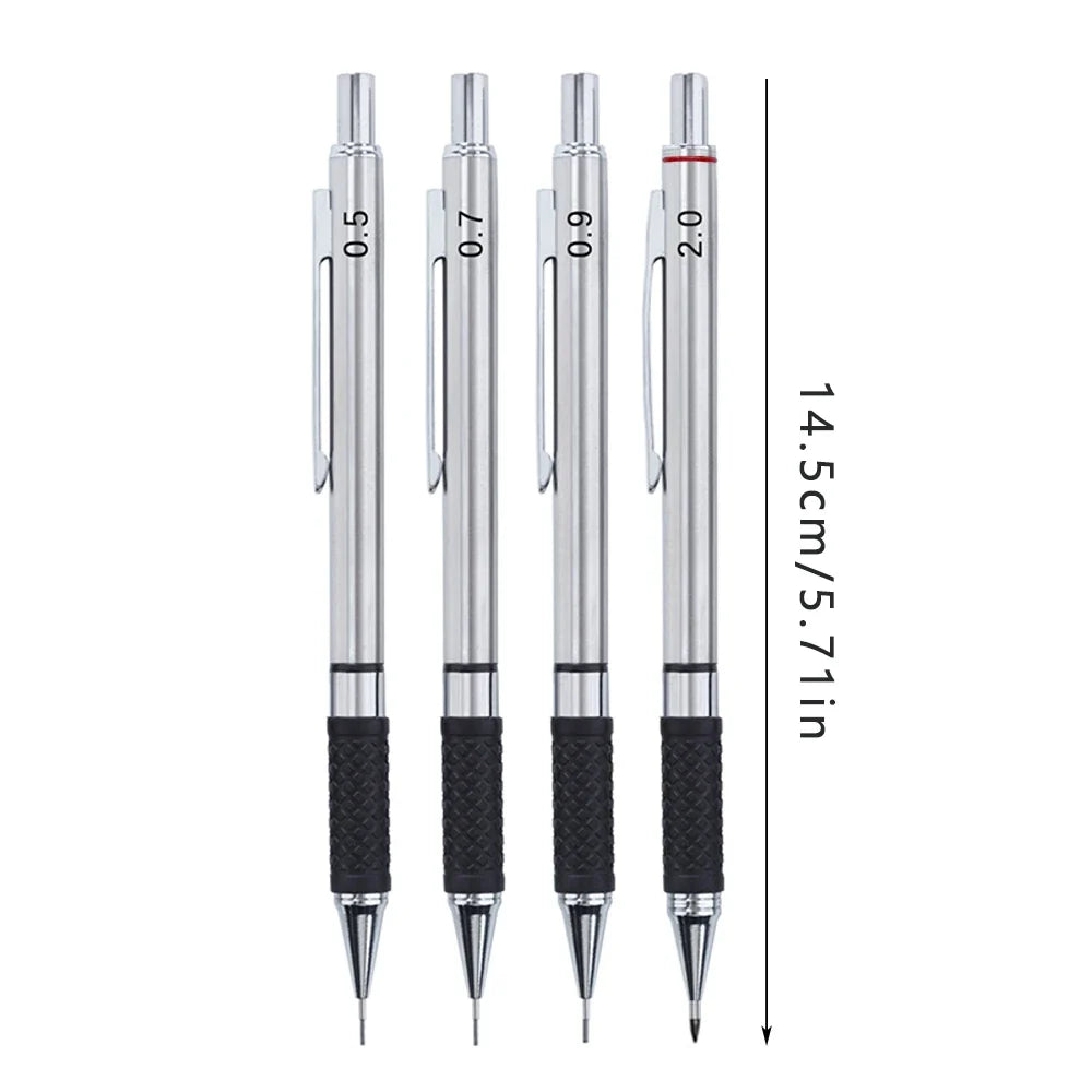Metal Mechanical Pencil set with pencil grip Leads Art Drawing Student Office Supplies 0.5/0.7/0.9/2.0mm Automatic Pencil