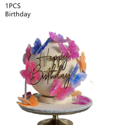 Ins Simple Style Happy Birthday Cake Topper Gold silver Acrylic Kids Party Gift Cupcake Toppers Baby Shower Dessert Decoration