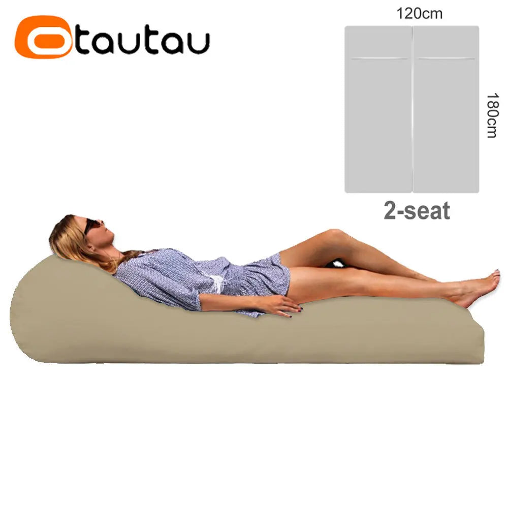 OTAUTAU 2-seat Outdoor Bean Bag Pouf Cover No Filler Waterproof Beach Garden Camp Chaise Lounge Sofa Bed Swimming Pool Puff Sac
