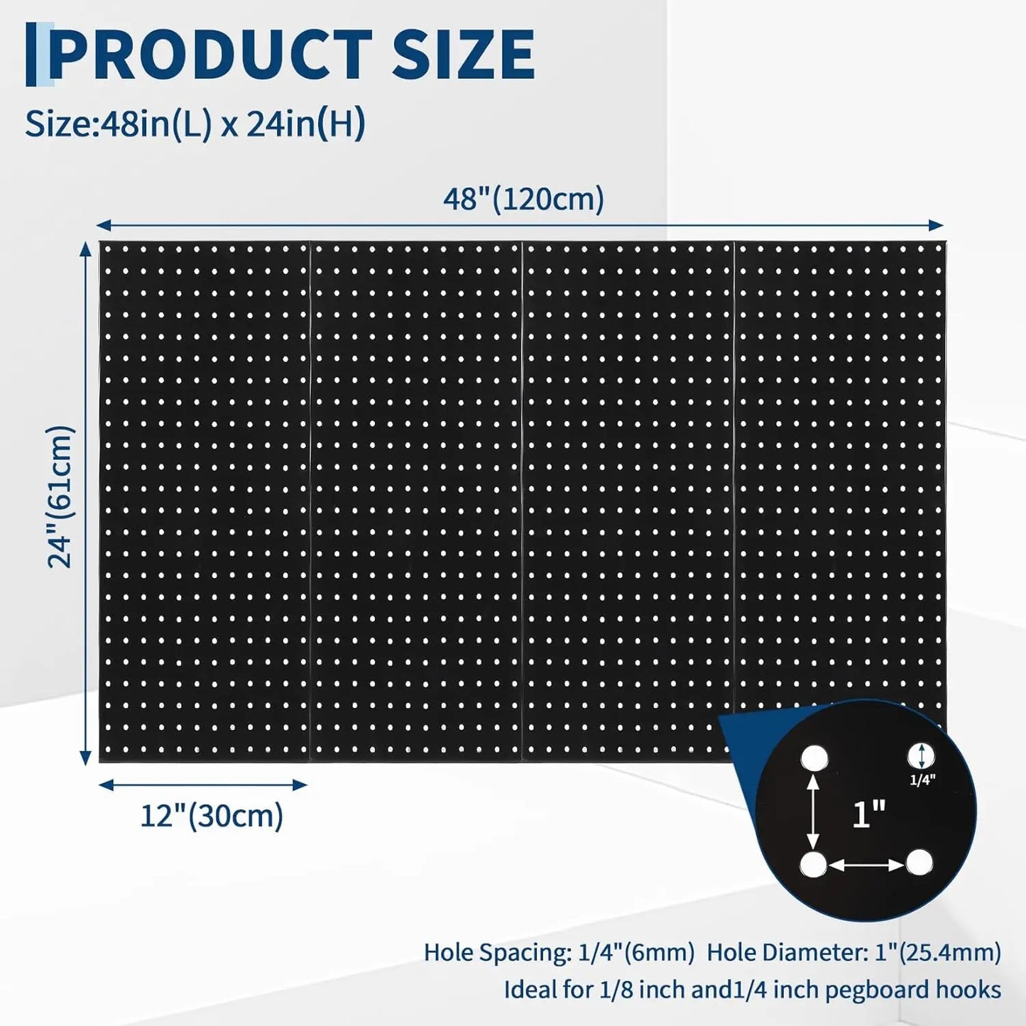 4 PCS Metal Pegboard Panels 48"X24" Peg Board Wall Organizer with Flexible Layout for Garage Storage,Workshop,Craft Room Tool