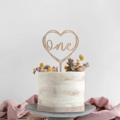New Wooden Birthday Happy Cake Topper Laser Cut Number ONE  Kids Party Cake Toppers for Baby Shower Year Old Dessert Decoration