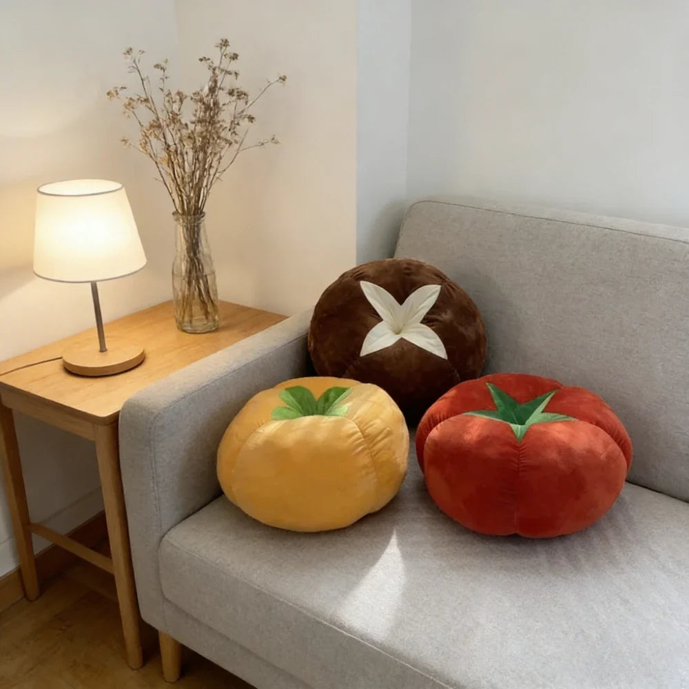 Thickened Cushion with Tomato-Shaped Pillow Vegetable Mushroom Persimmon Round Cushion Pad for Window Seat Pillows for Bedroom