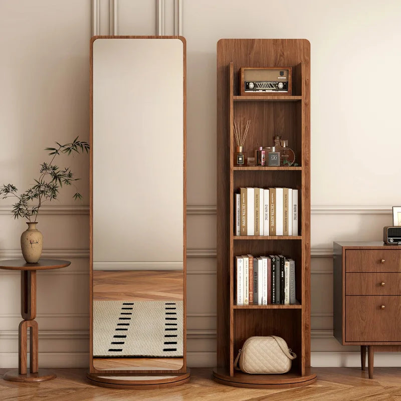 Rotating dressing mirror full body floor mirror home magazine bookshelf rotating storage rack vertical fitting mirror