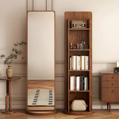 Rotating dressing mirror full body floor mirror home magazine bookshelf rotating storage rack vertical fitting mirror