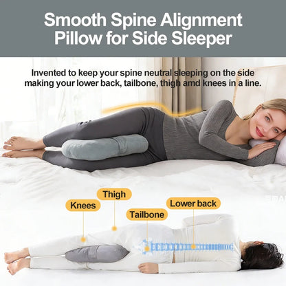 Knee Pillow for Side Sleepers，Support Leg Pillow for Hip & Back Pain, Plush，Bind Belt & Machine Washable