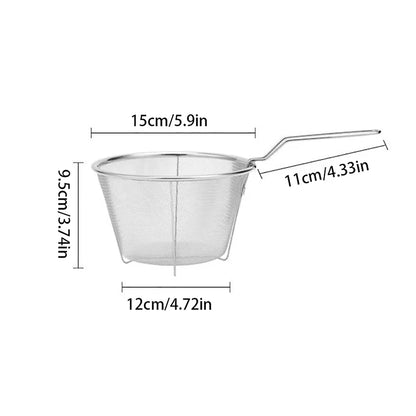 French Chip Frying Strainer Basket Stainless Steel Deep Fry Basket Kitchen Round Fryer Wire Mesh With Handle Wire Colander Nets