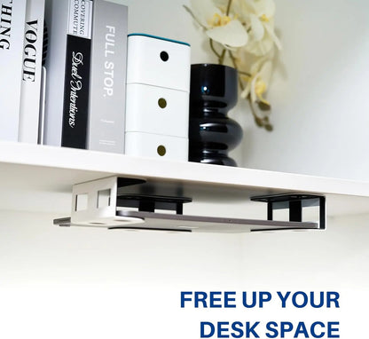 Under Desk Laptop Mount, Metal Under Desk Shelf Holder for Laptop, Mac Mini, Macbook, Keyboard with Anti-Scratch Silicone