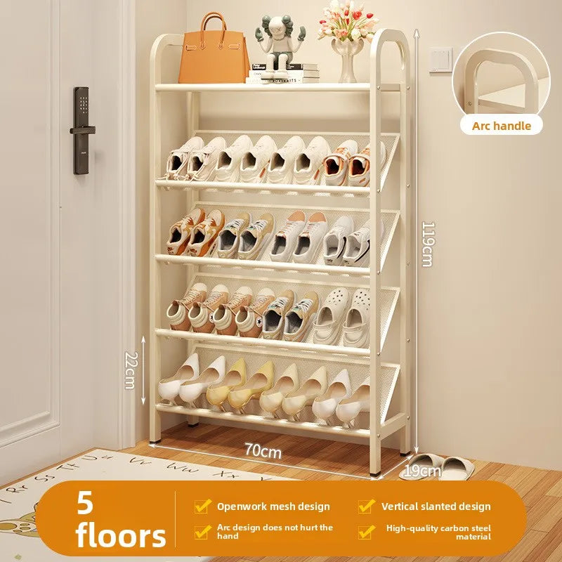 Steel shoe rack household door simple storage space saving metal multi-layer narrow shoe cabinet