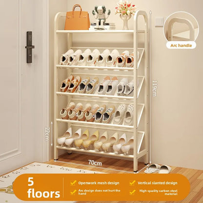 Steel shoe rack household door simple storage space saving metal multi-layer narrow shoe cabinet