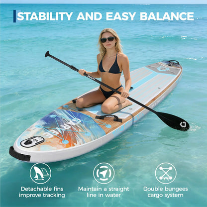 10.6 Ft Inflatable Stand Up Paddle Board 450LBS Capacity Wide SUP With Premium Accessories Camera Mount Non-Slip Deck Backpack