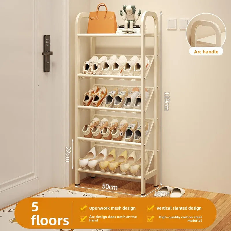 Steel shoe rack household door simple storage space saving metal multi-layer narrow shoe cabinet