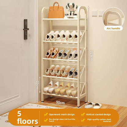 Steel shoe rack household door simple storage space saving metal multi-layer narrow shoe cabinet