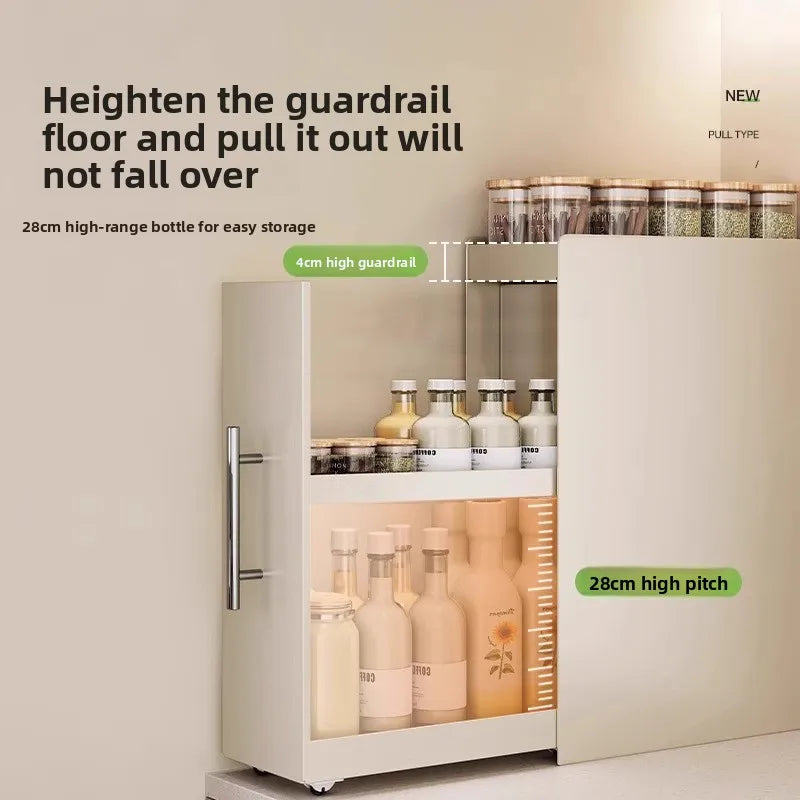 Pull-out multi-functional multi-layer storage seasoning rack, kitchen narrow side countertop storage rack