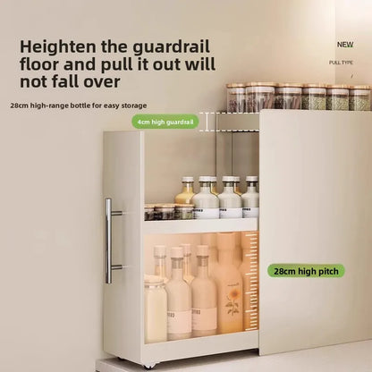 Pull-out multi-functional multi-layer storage seasoning rack, kitchen narrow side countertop storage rack