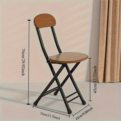 1pc Classic Style Folding Chair with Oval Seat Portable, No Assembly Needed, Durable Metal Frame Hardwood Construction for Home