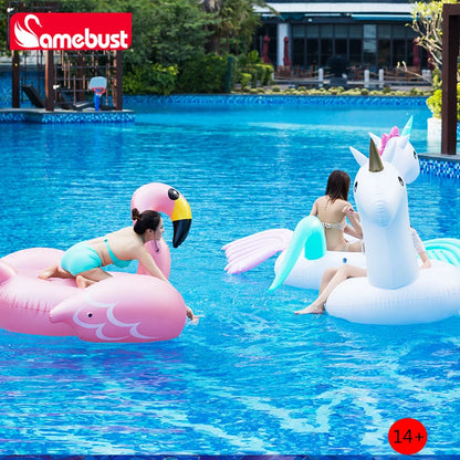 Camebust Inflatable Rose Gold Flamingo Rider, Outdoor Villa Pool Party Floating Toys, for Beach Party Decoration