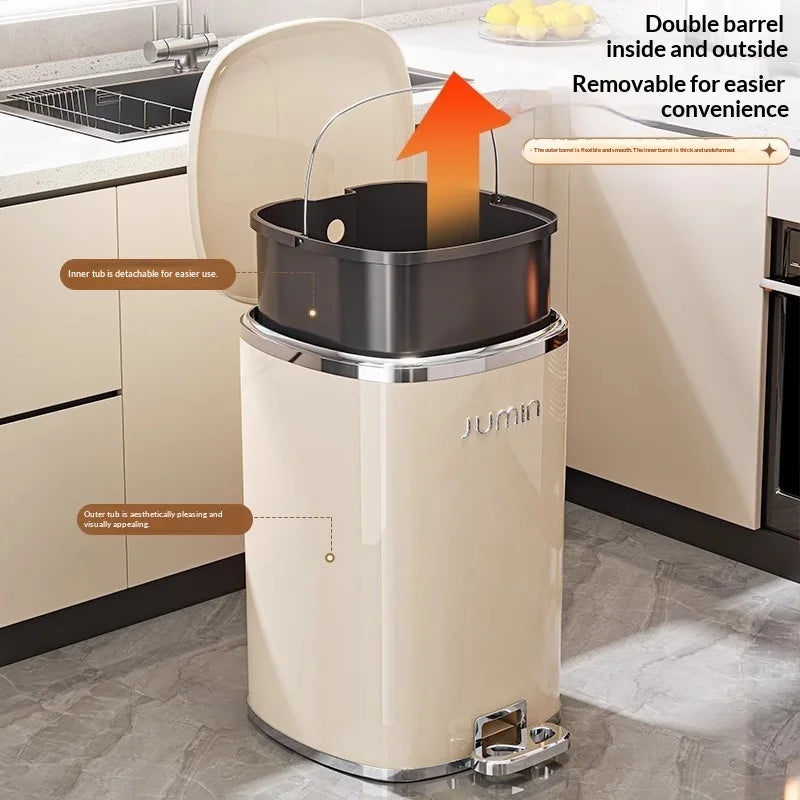20L Luxury Large Plastic Pedal Trash Can Lidded Hands Free Step Garbage Bin Kitchen Bathroom Bedroom Living Room Garbage Bin