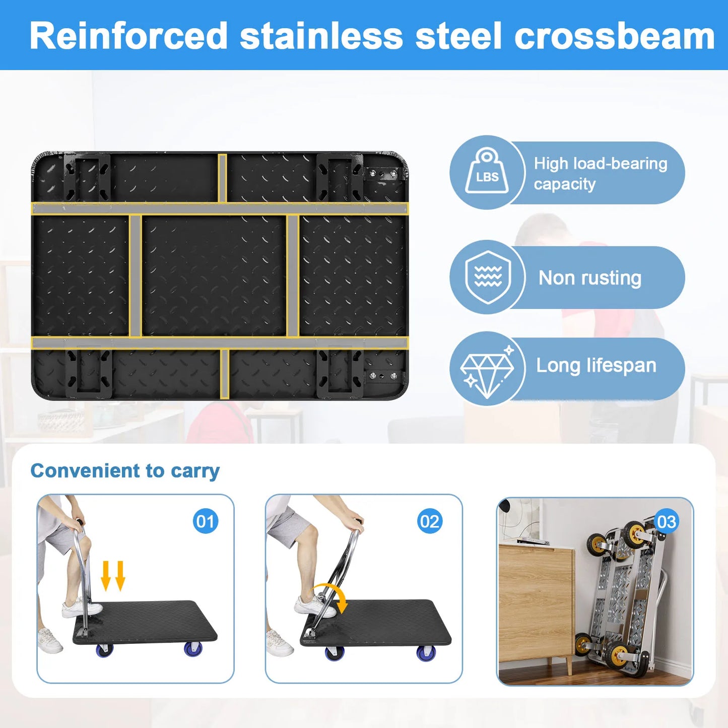 Heavy Duty Folding Platform Trolley, Platform Trolley, Silent Pulley Platform Trolley, Folding Sack Trolley