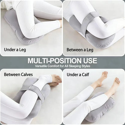 Knee Pillow for Side Sleepers，Support Leg Pillow for Hip & Back Pain, Plush，Bind Belt & Machine Washable