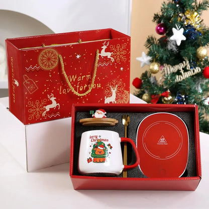 Christmas Gift New Year Set:55 ℃ Thermostat Mugs Cup Santa Claus Ceramic Cup with Lid Spoon Mugs Coffee Cups for Office or Home