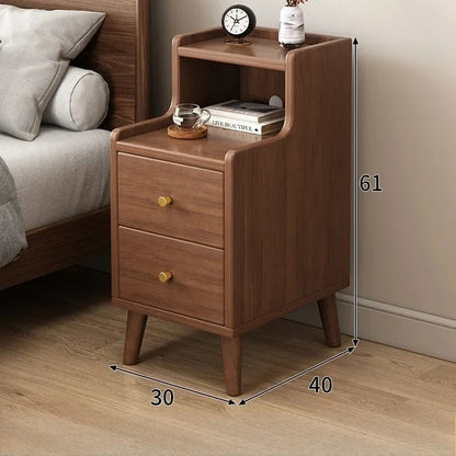 Modern New Chinese Style Nightstand - Narrow Solid Wood Bedside Table with Storage Drawer, Minimalist Bedroom Furniture