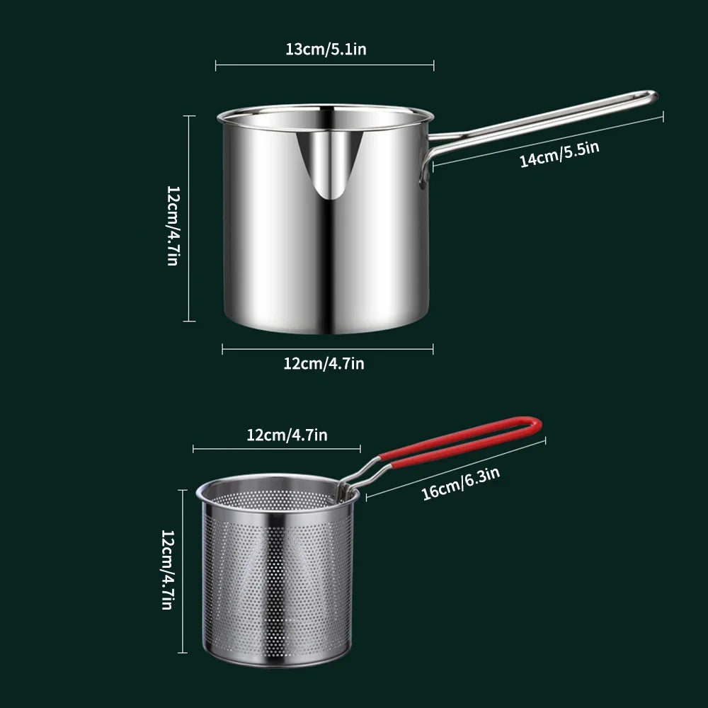 Small frying pan with stainless steel frying basket for household use, multifunctional cooking tool for fried chicken