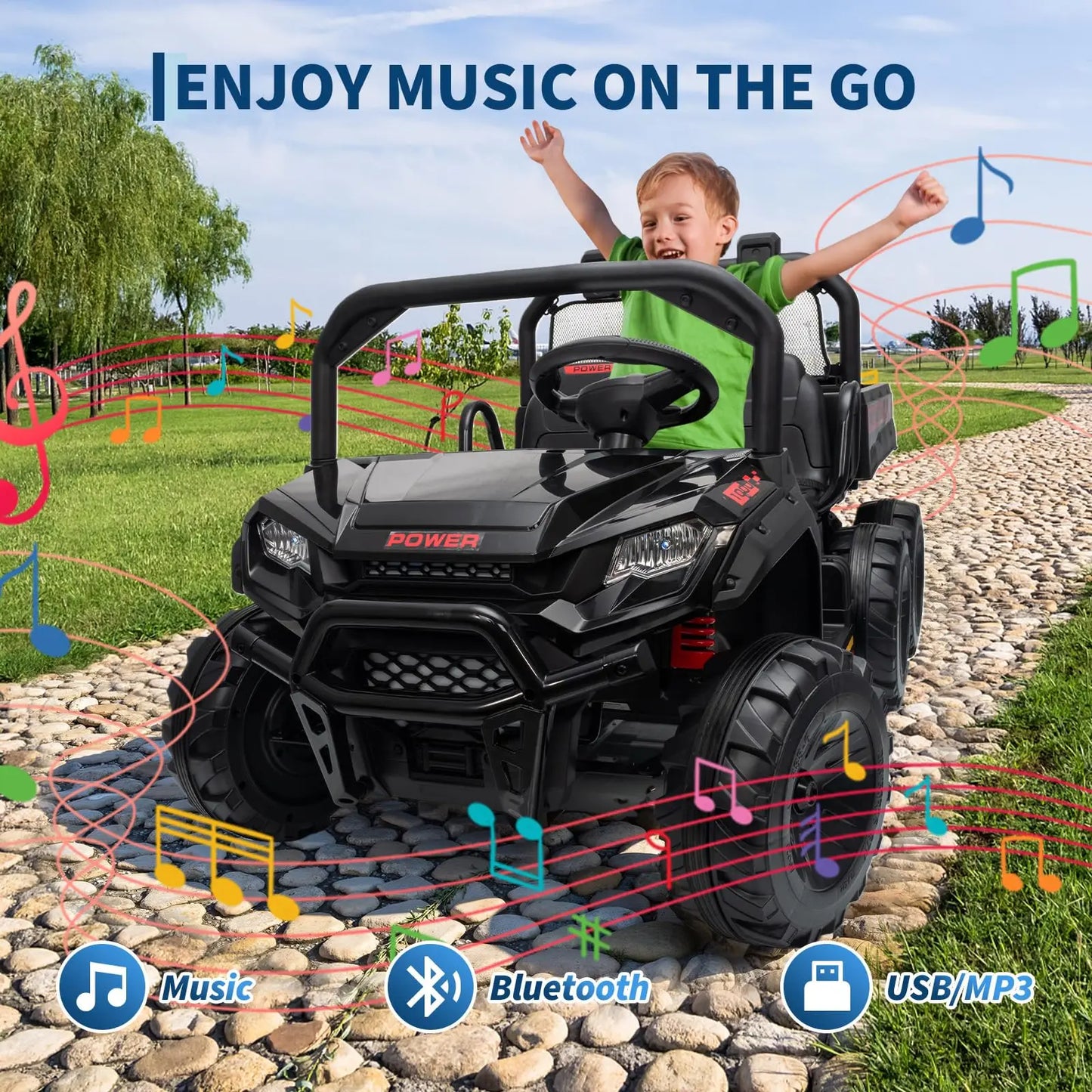 24V 4WD Electric Ride-on Dump Truck For Kids 2-Seater With Parental Remote Control 3 Speeds All-Terrain Off-Road Toy Car