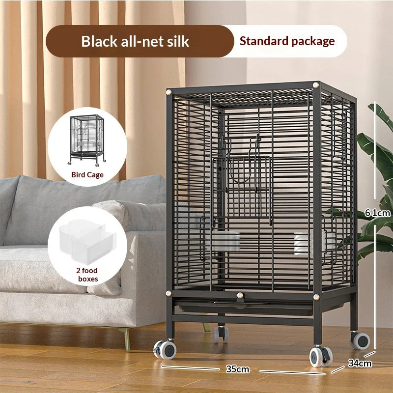 Large Parrot Cockatiel Bird Cage Nests Breeding Villa High Visibility Panels Horizontal Bar Anti Spill Tray Easy Clean Parrot