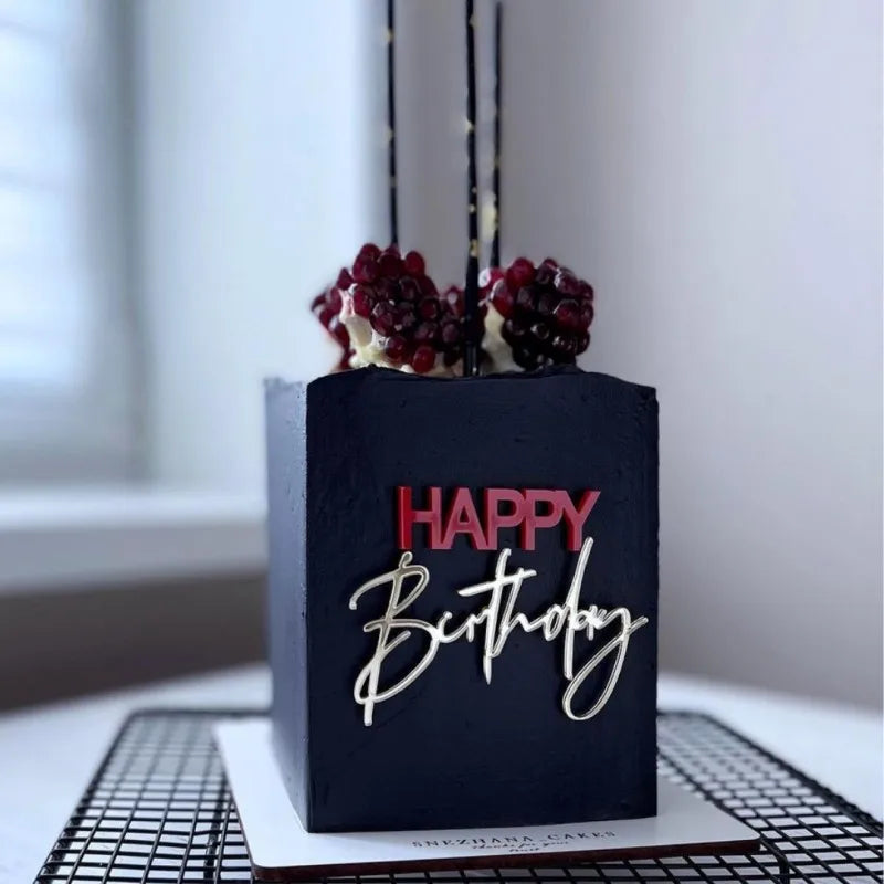 New side acrylic Happy Birthday Cake Topper Red gold combo Kids Party Cupcake Toppers For Baby Shower Gift Dessert Decoration