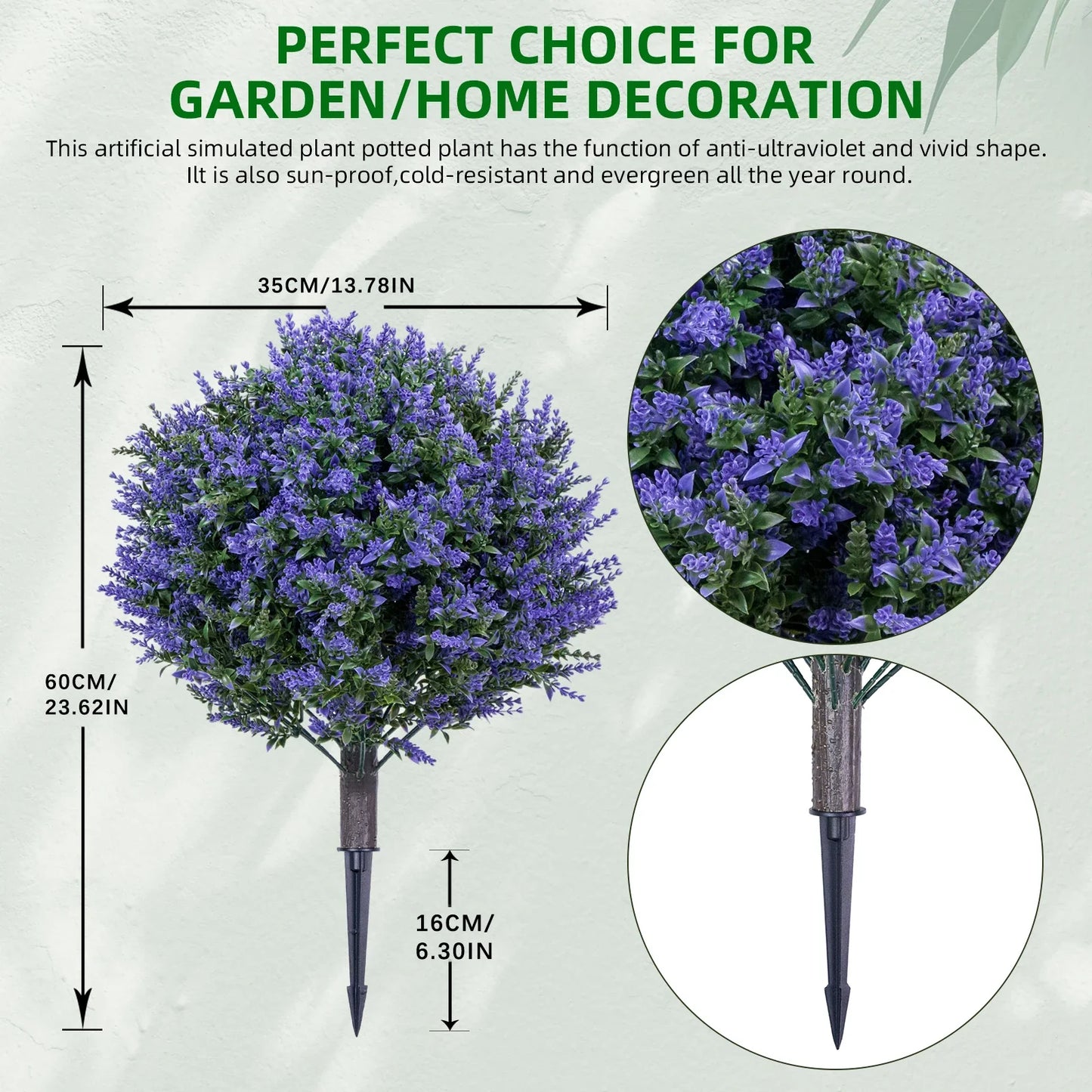 2PCS Artificial Bushes Oak Violet Ball Topiary with Peak Soil UV Resistant Ornamental Plants for Garden Terrace Balcony Decor