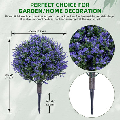 2PCS Artificial Bushes Oak Violet Ball Topiary with Peak Soil UV Resistant Ornamental Plants for Garden Terrace Balcony Decor