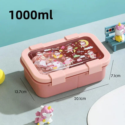 1000/1350ml Portable Cartoon Bento Box with Soup Bowl  Lunch Box Buckle Design Sealed Leak-proof Picnic Food Storage Container