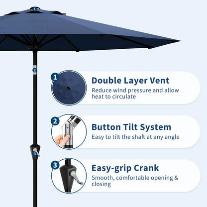 10FT Patio Umbrella Outdoor Table Market Umbrella With Crank Lift & Tilt Sunshade Waterproof For Garden Yard Pool Deck