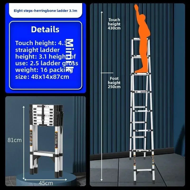 Stainless steel telescopic ladder thickened straight ladder folding herringbone ladder portable household ladder