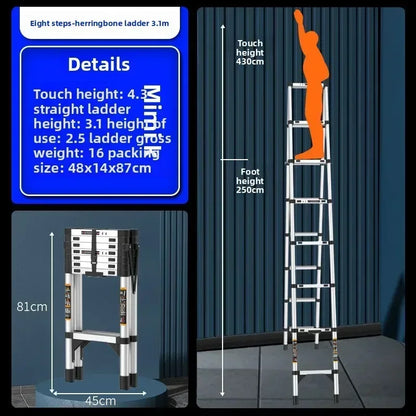 Stainless steel telescopic ladder thickened straight ladder folding herringbone ladder portable household ladder