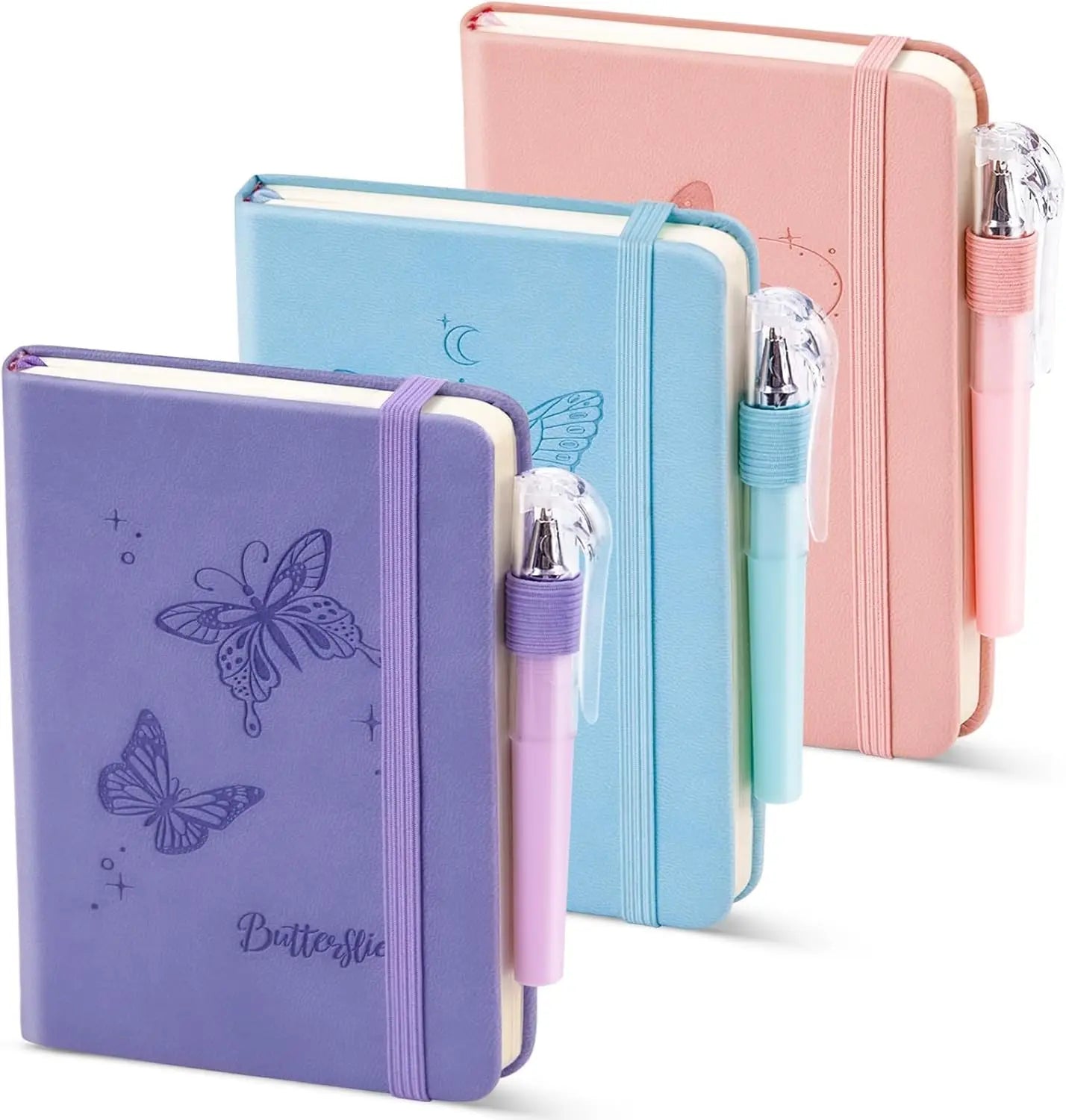 3-Pack A6 Pocket Notebooks, Lined Hardcover with Pens for Work Travel