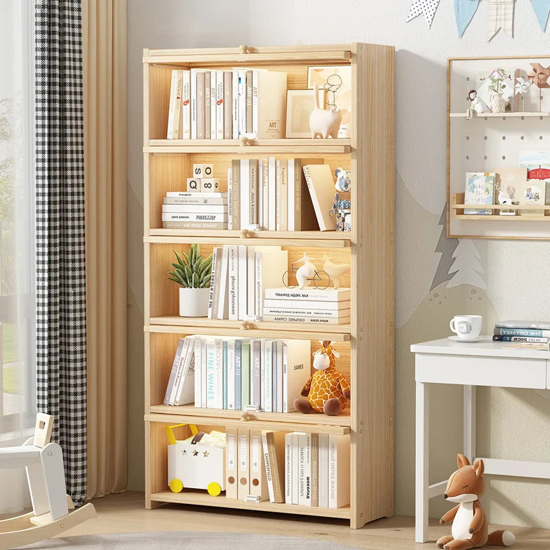Solid wood bookcase with door transparent dustproof cabinet multi-layer floor-standing bookshelf home simple storage rack