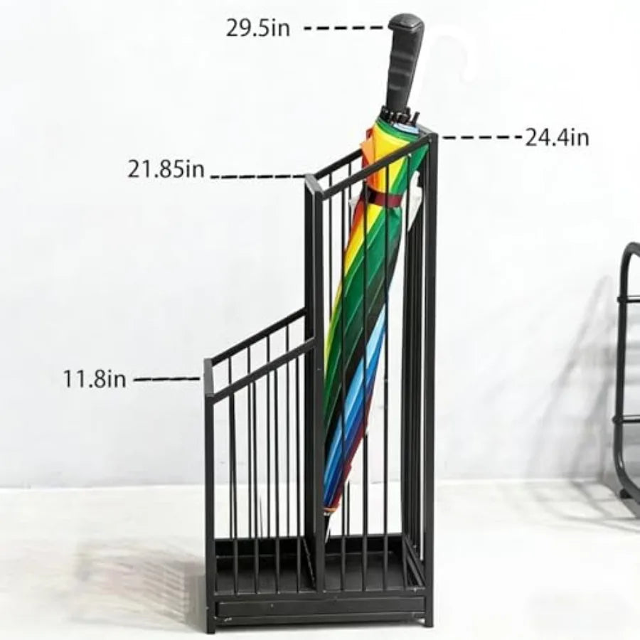 Umbrella Stand with Drip Tray Black Indoor Umbrella Holder for Entryway Hotel and Office Entrance Minimalist Modern Home Decor