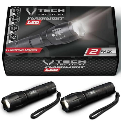 Tactical LED Flashlights 2-Pack High Lumen 5 Modes Waterproof Flashlight for Hunting Camping Outdoor Gifts