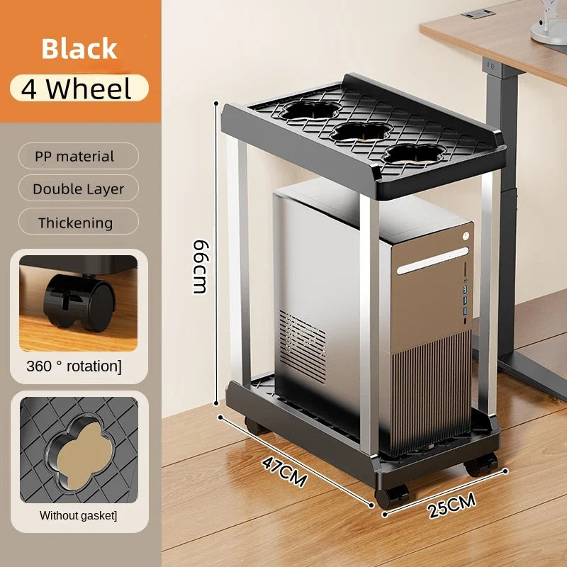 Universal PC Case Holder Under Desk Mobile CPU Stand Adjustable Double-Layer Computer Host Stand Bracket Rack with 4/6 wheels