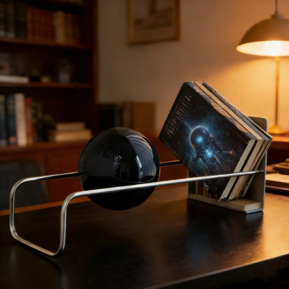 Modern Gravity Ball Book Holder – Bauhaus Mid-Century Desktop Organizer, Chic Magazine & Newspaper Rack, Stylish Office Desk