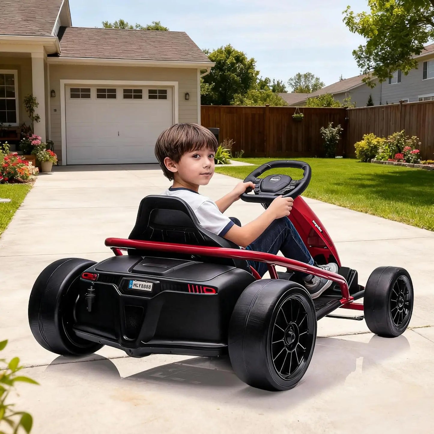 24V Go Kart for Teens & Big Kids Drifting Car with 2×300w Motor,8 MPH Speed,Music,Slow Start,Outdoor Racing Toy for Ages 8-12Y