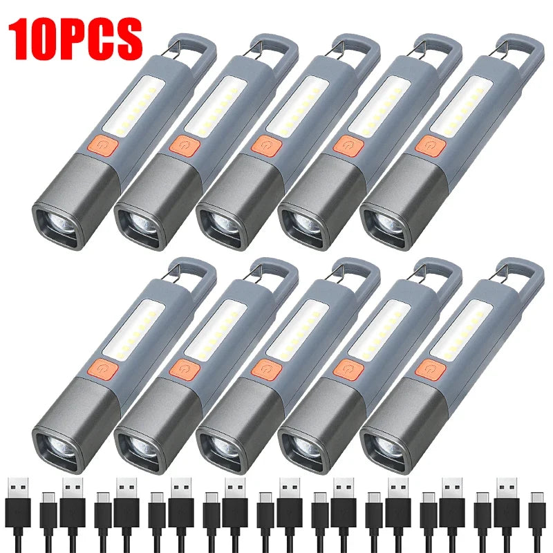 1-10PCS Super Bright LED Flashlight XPE Torch Light With Hook Camping Light USB Rechargeable Zoomable Waterproof Flashlight