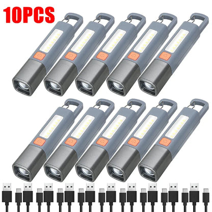 1-10PCS Super Bright LED Flashlight XPE Torch Light With Hook Camping Light USB Rechargeable Zoomable Waterproof Flashlight