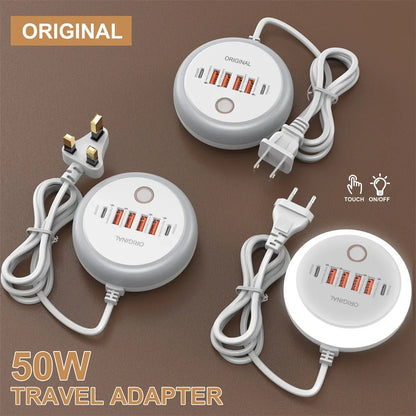 Multi Ports PD Type C Fast Charging Wall Charger 50W USB Charger USB Hub For Samsung iPhone Xiaomi EU/US/UK Plug Phone Charger