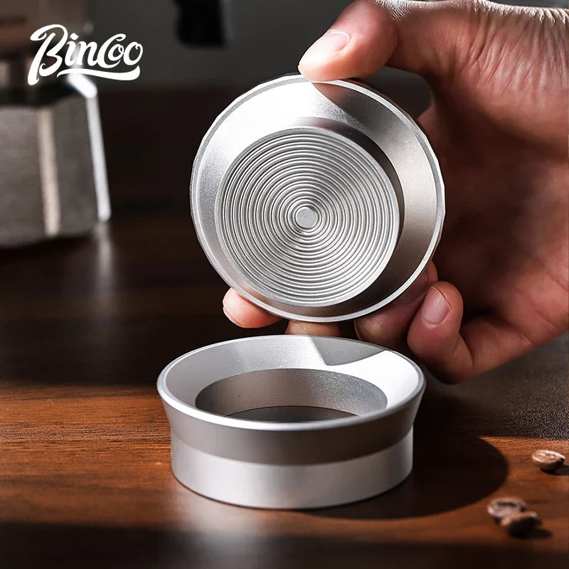 Bincoo Moka Pot Coffee Distributor, Aluminum Alloy Dosing Ring, Tamper, Anti-Spill Powder Funnel, Threaded Bottom Coffee Press