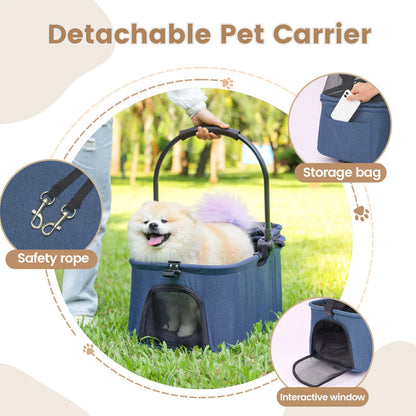 3 in 1 Dog Stroller, Upgraded Frame, Up to 44lbs Pet Stroller with Dog Poop Bags & Dispenser, Zipperless Entry, Storage Basket &